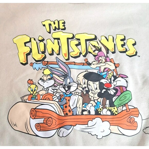 WB 100 Looney Tunes Flintstones Sweatshirt Juniors Medium Bugs Lola Tweety Porky - Picture 5 of 9